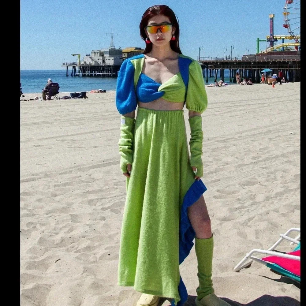 KKCO Greek dress in Cerulean and kelp